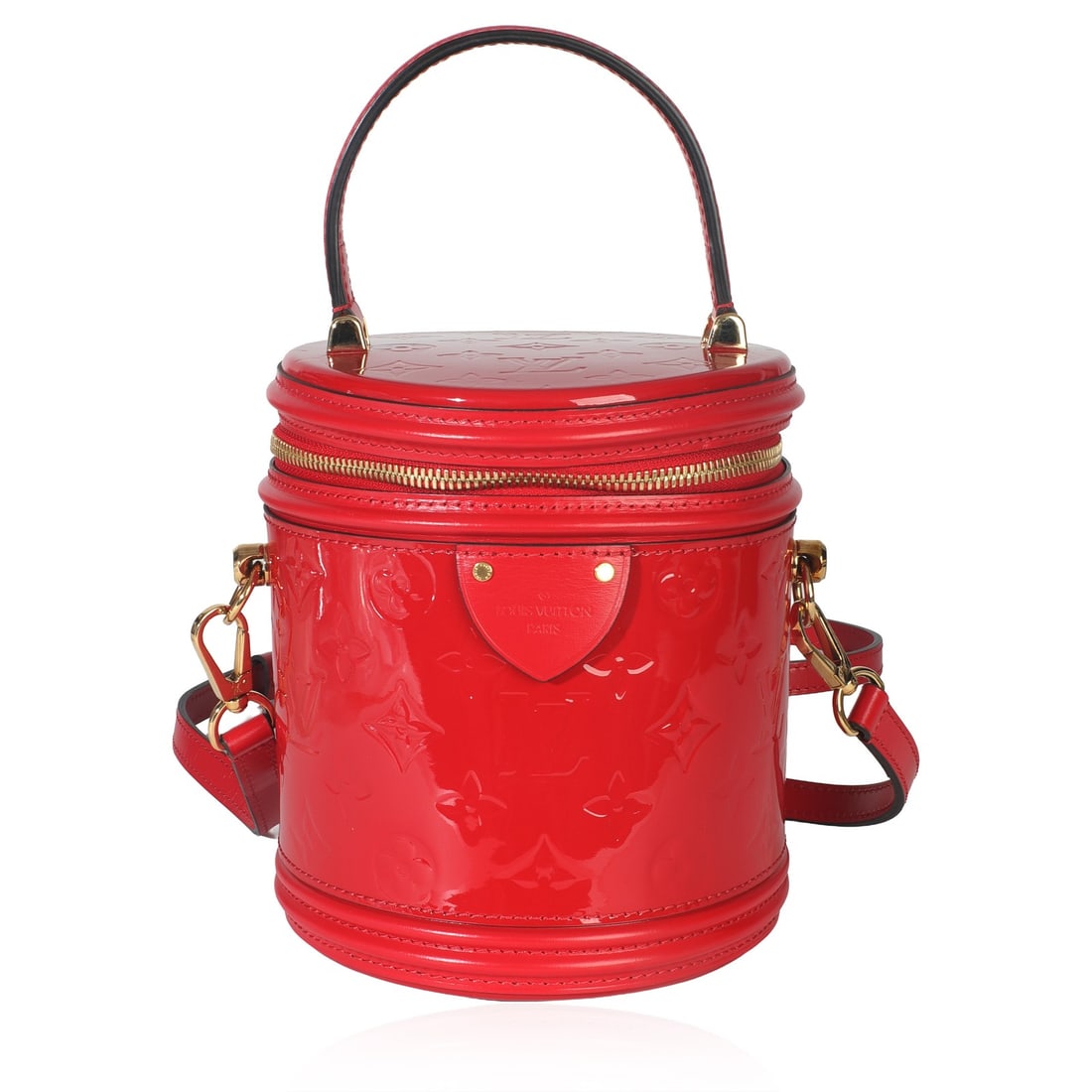 Louis Vuitton Cannes Red Patent Leather Crossbody Top Handle Bag: Louis Vuitton Cannes Red Patent Leather Crossbody Top Handle Bag This Louis Vuitton Cannes crossbody and top handle bag features the iconic Cherry Monogram Vernis patent leather in red with gold-tone