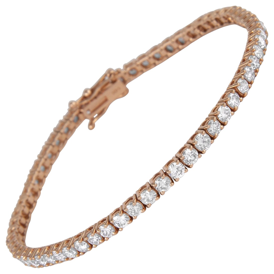 4.50ct Diamond Tennis Bracelet in 14k Rose Gold: 4.50ct Diamond Tennis Bracelet in 14k Rose Gold This exquisite 4.50ct Diamond Tennis Bracelet features 59 round brilliant diamonds, offering a stunning sparkle and elegance. Set in luxurious 14k rose