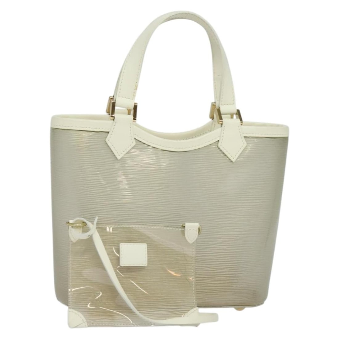 Louis Vuitton Plage Lagoon Bay White Vinyl and Leather Tote Bag: Louis Vuitton Plage Lagoon Bay White Vinyl and Leather Tote Bag This Louis Vuitton Plage Lagoon Bay handbag features a white vinyl Epi leather design, crafted for women. The bag displays some signs