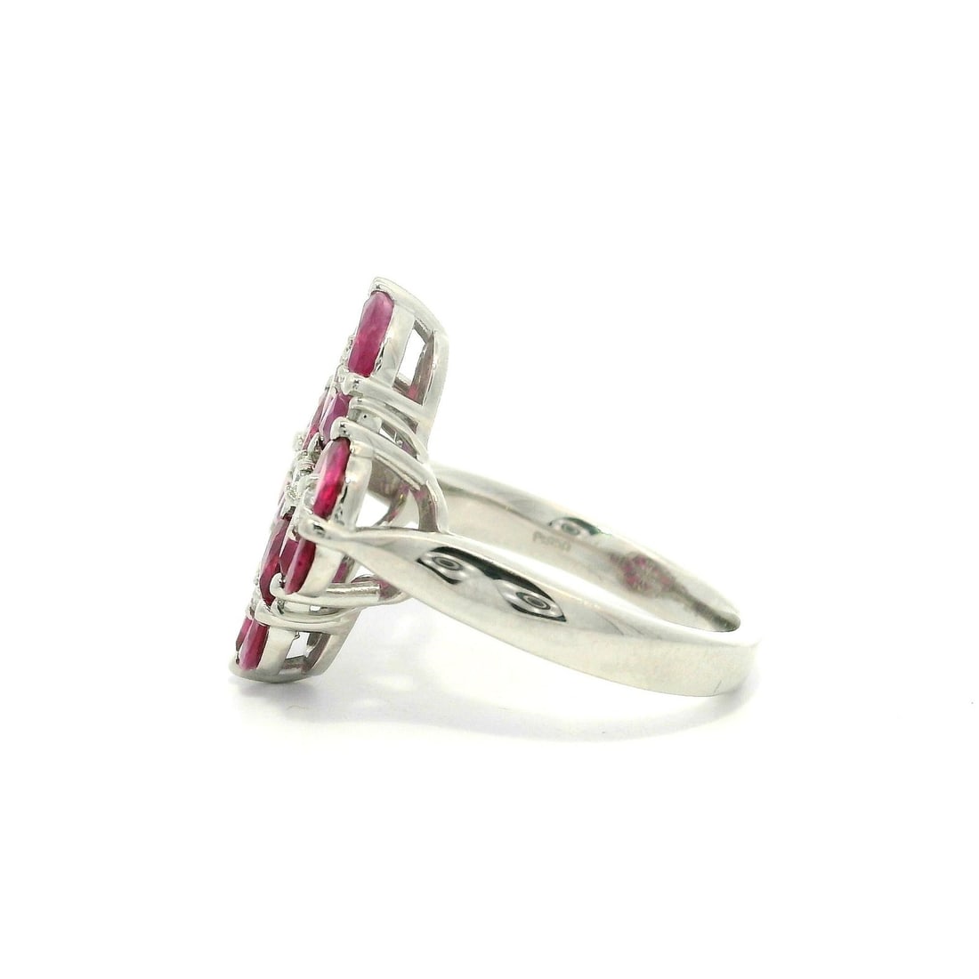 Platinum Statement Ring with Marquise Ruby and Diamond Clusters - 7