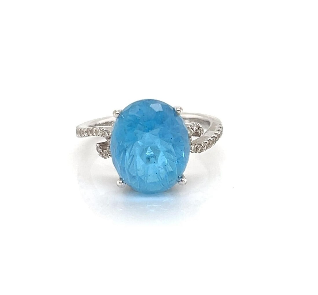 Blue Topaz and Diamond 14k White Gold Gabriel Co Cocktail Ring Size 6 (1 of 6)