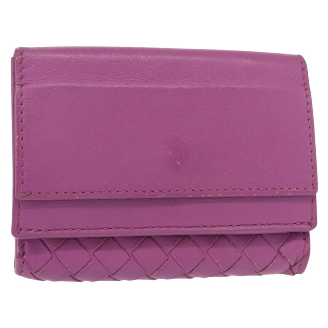 Purple Leather Trifold Wallet by Bottega Veneta for Women: Purple Leather Trifold Wallet by Bottega Veneta for Women This Bottega Veneta trifold wallet for women is crafted from purple leather featuring the signature Intrecciato weave. It has a compact design