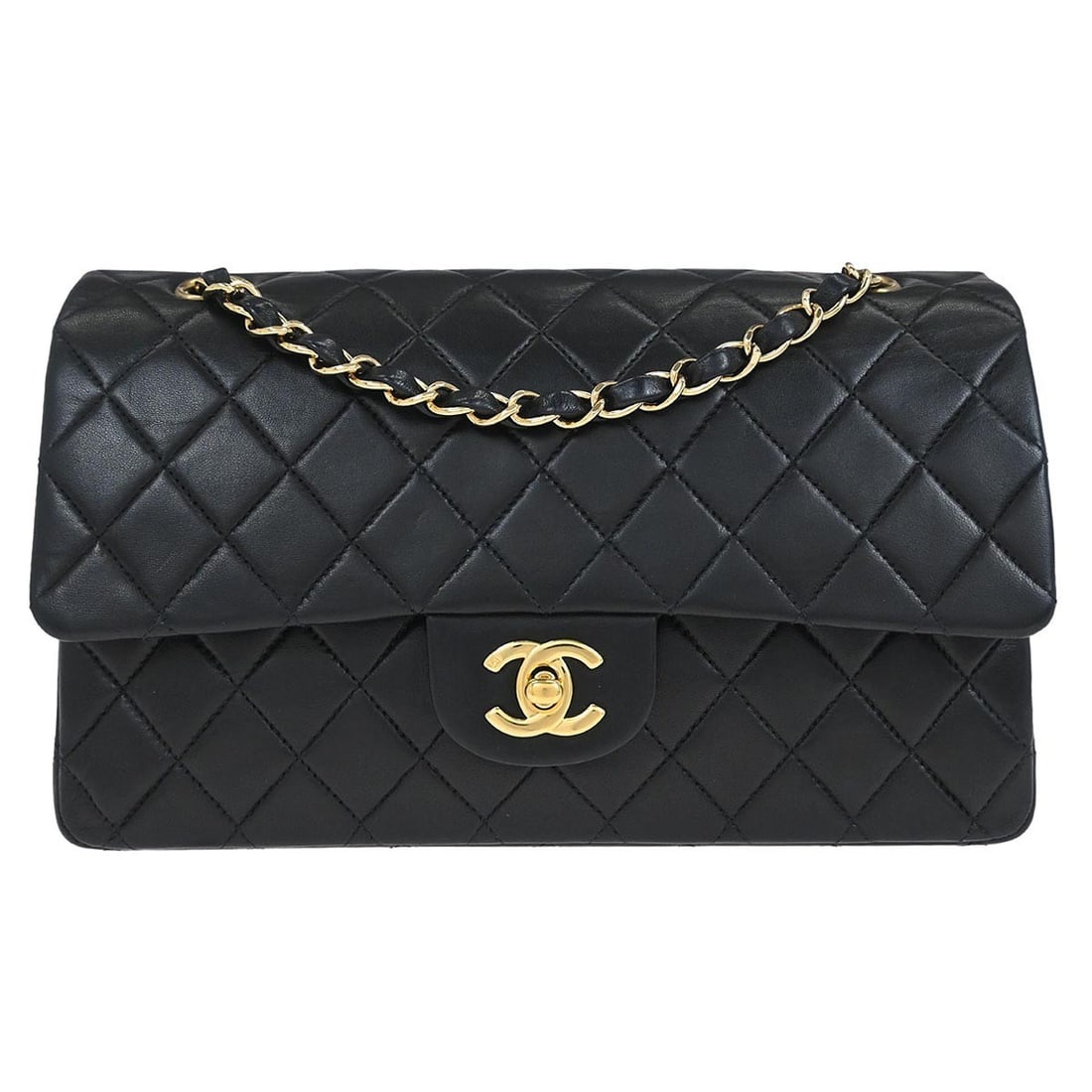 Medium Classic Double Flap Lambskin Shoulder Bag in Black by Chanel (1 of 10)