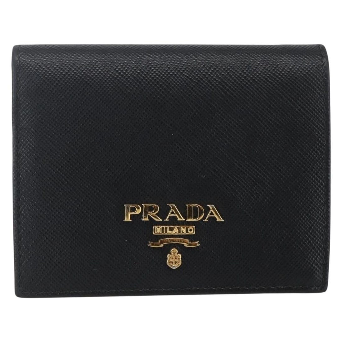 Black Leather Saffiano Wallet by Prada for Women: Black Leather Saffiano Wallet by Prada for Women This Prada Saffiano wallet is crafted from black leather and designed for women. It features a compact silhouette and showcases excellent condition bot
