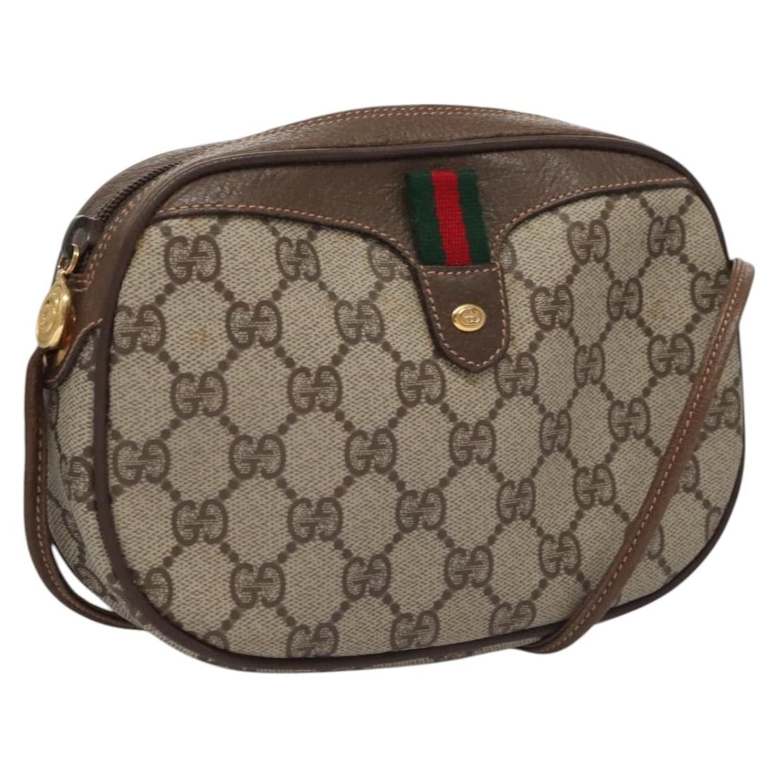 GUCCI GG Supreme Sherry Line Shoulder Bag PVC Beige Brown Silver Italy: GUCCI GG Supreme Sherry Line Shoulder Bag PVC Beige Brown Silver Italy This Gucci GG Supreme Web Sherry Line Shoulder Bag is a stylish and practical accessory crafted from durable PVC leather. Featuri