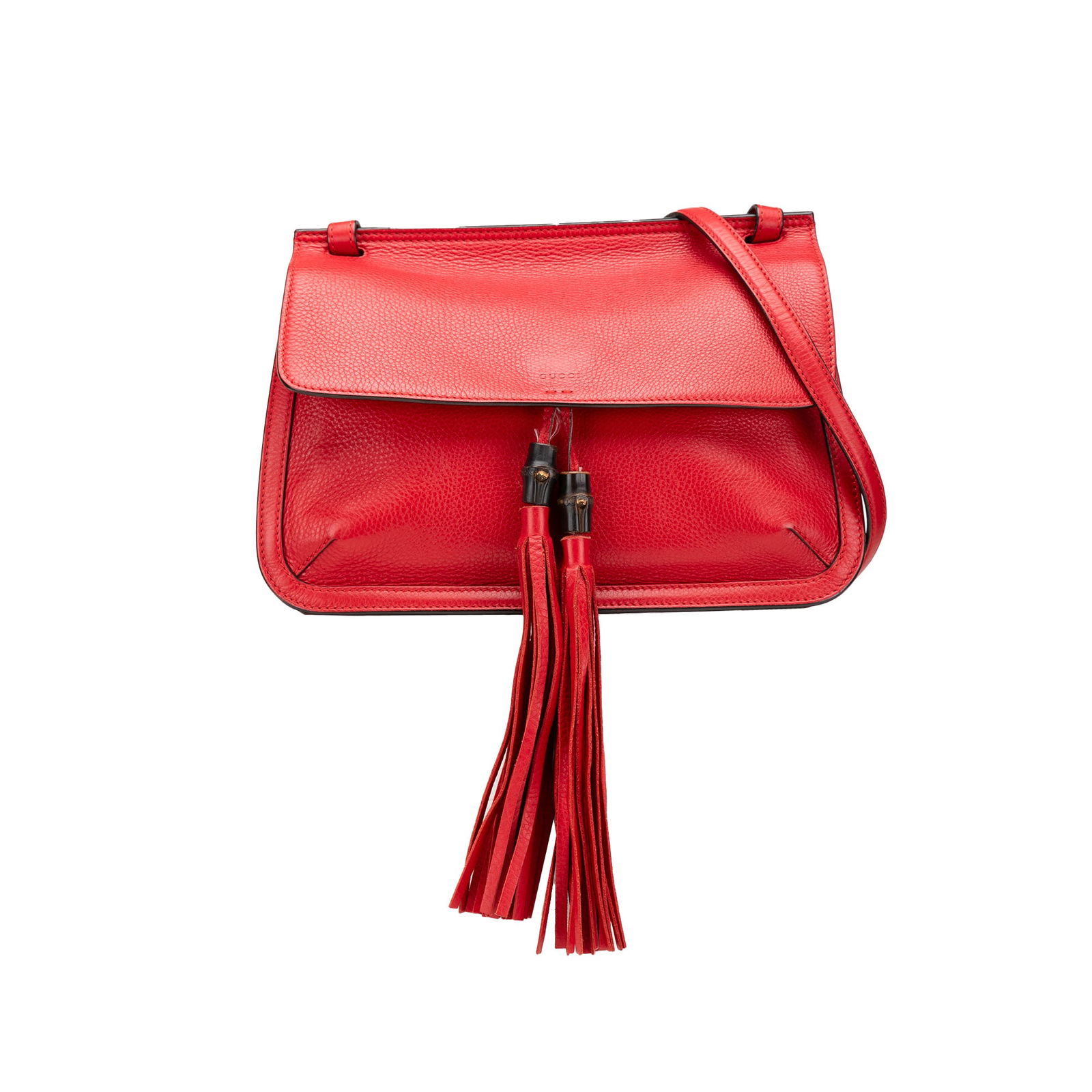 Gucci Medium Bamboo Daily Crossbody Leather Bag in Red: Gucci Medium Bamboo Daily Crossbody Leather Bag in Red This Gucci Medium Leather Bamboo Daily Crossbody is a stylish and functional accessory, crafted from high-quality leather and featuring distincti