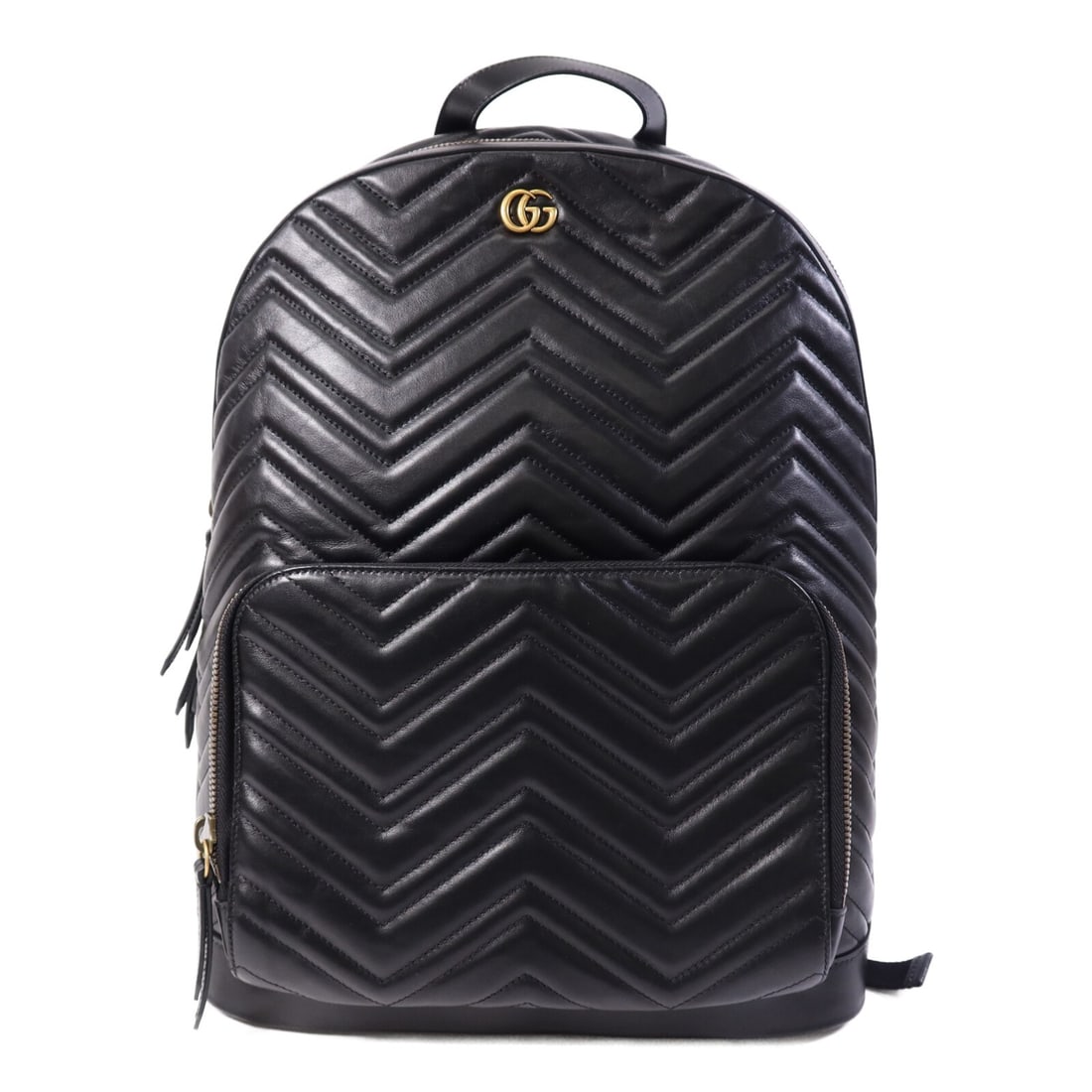 Black Lambskin Leather GG Backpack with Gold Hardware by Gucci: Black Lambskin Leather GG Backpack with Gold Hardware by Gucci This Gucci rucksack backpack features luxurious black lambskin leather with a classic design. Crafted in Italy, it offers a spacious inte