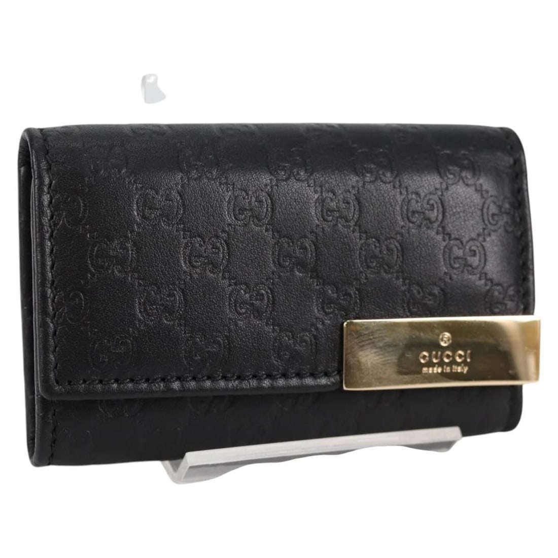 GUCCI GG Canvas Key Case Leather Black Gold 268833 2184 Auth: GUCCI GG Canvas Key Case Leather Black Gold 268833 2184 Auth This elegant GUCCI GG Canvas Guccissima Key Case is a sophisticated accessory crafted in Italy. Made from high-quality leather with GG canv