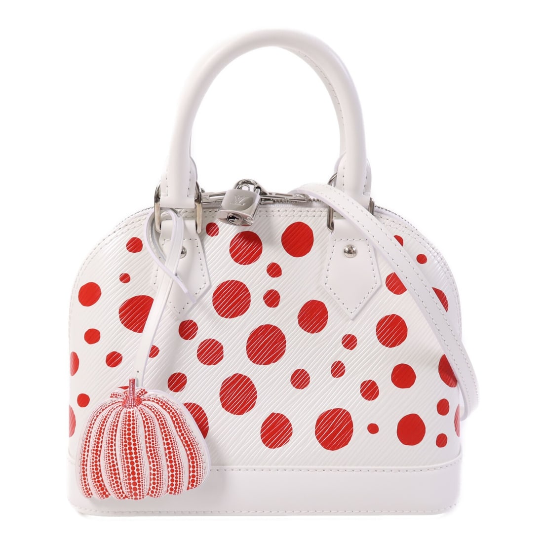Yayoi Kusama Alma BB White Red Calfskin Shoulder Bag M21712 by Louis Vuitton: Yayoi Kusama Alma BB White Red Calfskin Shoulder Bag M21712 by Louis Vuitton This Louis Vuitton Alma BB x Yayoi Kusama 2-way shoulder bag features a distinctive white and red color scheme, crafted fro