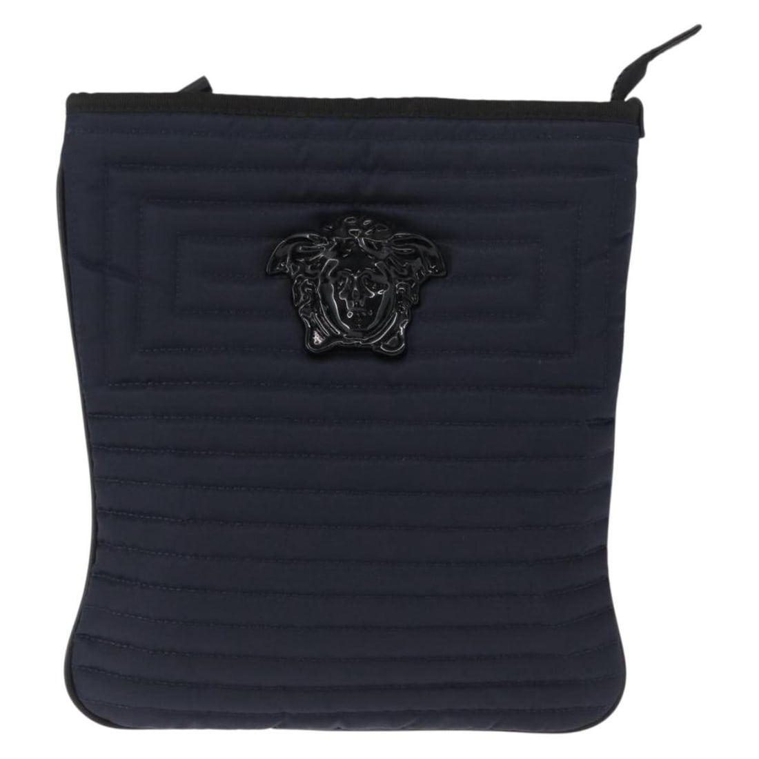 Navy Nylon Vintage Versace Shoulder Purse 23cm by 25cm by 23cm: Navy Nylon Vintage Versace Shoulder Purse 23cm by 25cm by 23cm This vintage Versace shoulder bag for women features a navy nylon exterior with a compact design suitable for daily use or special occasi