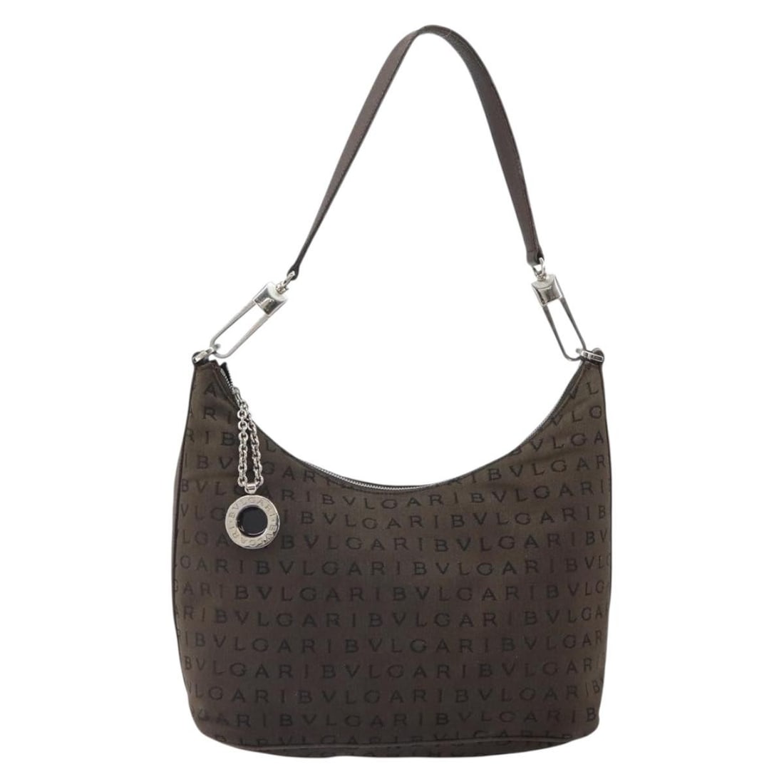 Bvlgari Canvas and Leather Brown Shoulder Bag Logomania 26x19x10cm: Bvlgari Canvas and Leather Brown Shoulder Bag Logomania 26x19x10cm This Bvlgari Logomania shoulder bag for women features brown canvas material with leather accents. It offers a compact design suitabl