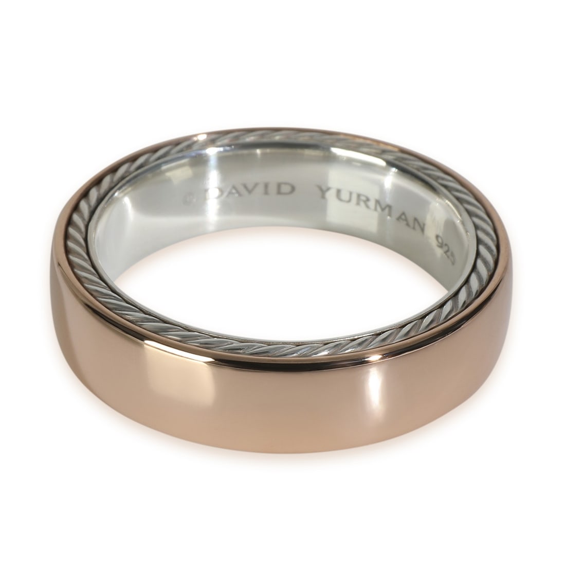 David Yurman 18k Rose Gold Sterling Silver Streamline Band Ring Size 11: David Yurman 18k Rose Gold Sterling Silver Streamline Band Ring Size 11 This exquisite David Yurman Streamline Band is crafted from a combination of 18k rose gold and sterling silver, offering a uniqu