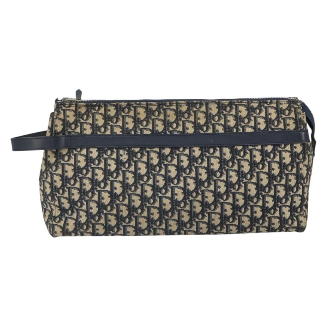Dior Trotter Canvas Navy Vintage Zip Pochette Handbag: Dior Trotter Canvas Navy Vintage Zip Pochette Handbag This Christian Dior Vintage Zip Pochette features the iconic Trotter canvas in navy, designed for women. The bag shows signs of wear including sur