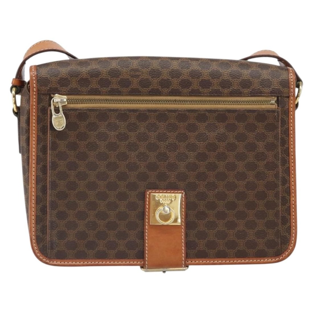 Celine Macadam Canvas and Leather Shoulder Bag Vintage Brown: Celine Macadam Canvas and Leather Shoulder Bag Vintage Brown This Celine Vintage Macadam Shoulder Bag for women features a brown canvas body with leather accents. It measures 25 cm by 20 cm by 7 cm an