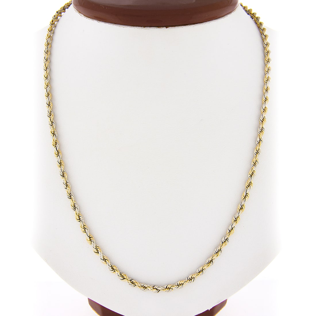 Vintage Unisex 18k Solid Two Tone Gold 18 Inch Rope Chain Necklace: Vintage Unisex 18k Solid Two Tone Gold 18 Inch Rope Chain Necklace This exquisite Vintage Unisex 18k Solid Two Tone Gold Rope Chain Necklace is a perfect blend of elegance and durability. Crafted from