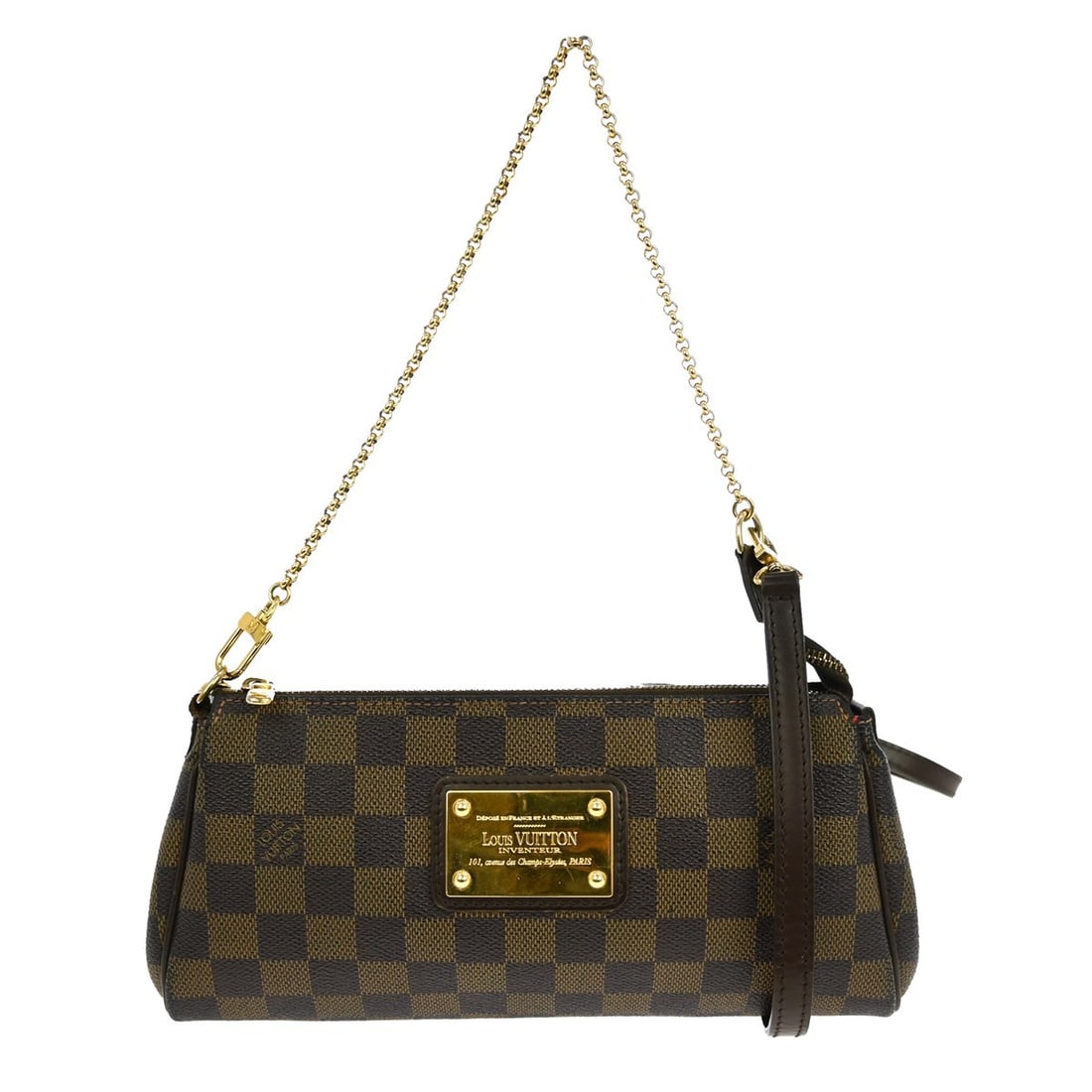 Damier Canvas Louis Vuitton Eva Brown Shoulder Bag 25cm: Damier Canvas Louis Vuitton Eva Brown Shoulder Bag 25cm Louis Vuitton Eva handbag crafted from iconic Damier canvas in brown. Designed for women, this compact shoulder bag features a structured silhou