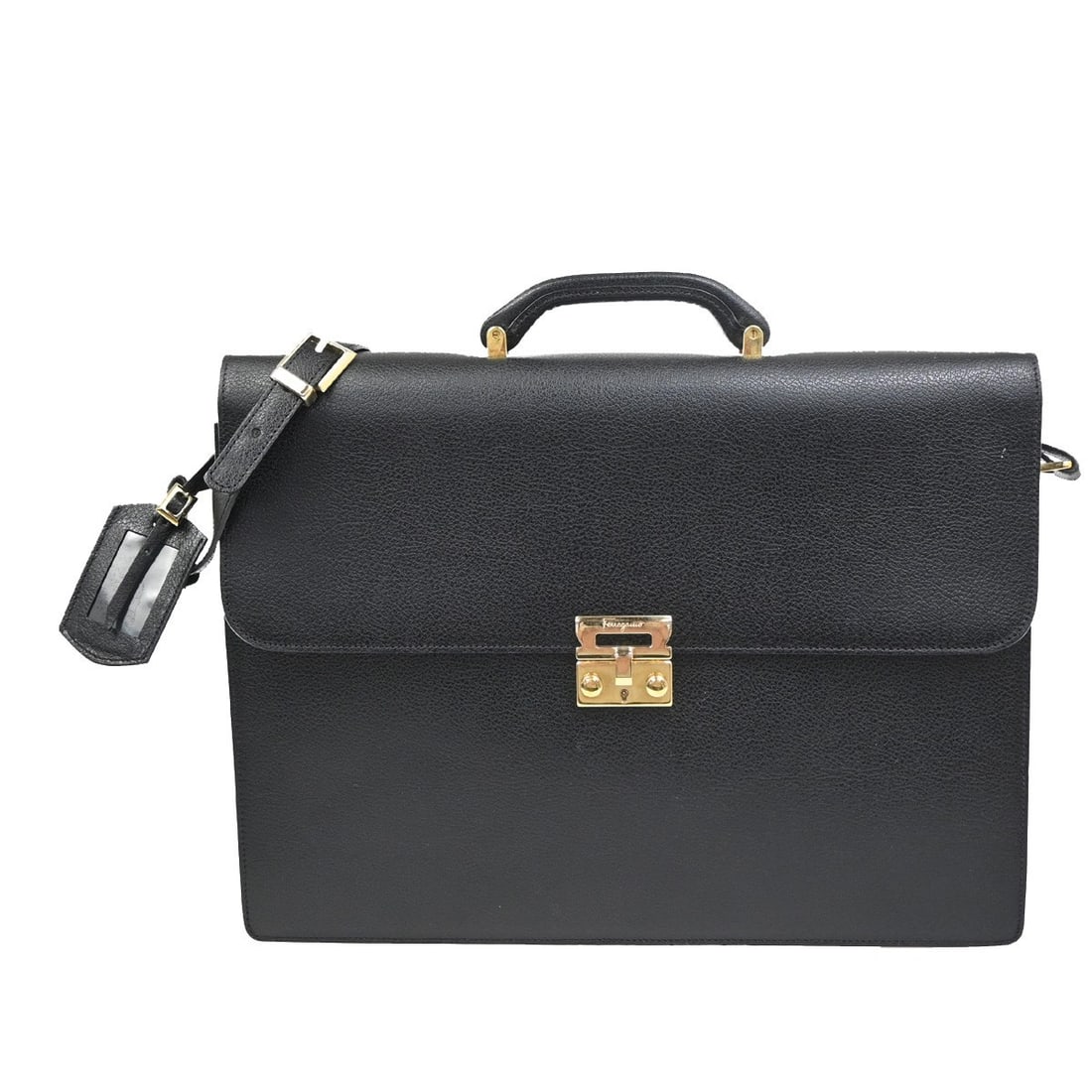 Ferragamo Revival Black Leather Briefcase for Women: Ferragamo Revival Black Leather Briefcase for Women This Salvatore Ferragamo Revival Briefcase is crafted from black leather and designed for women. Made in Italy, it features a sleek and professional