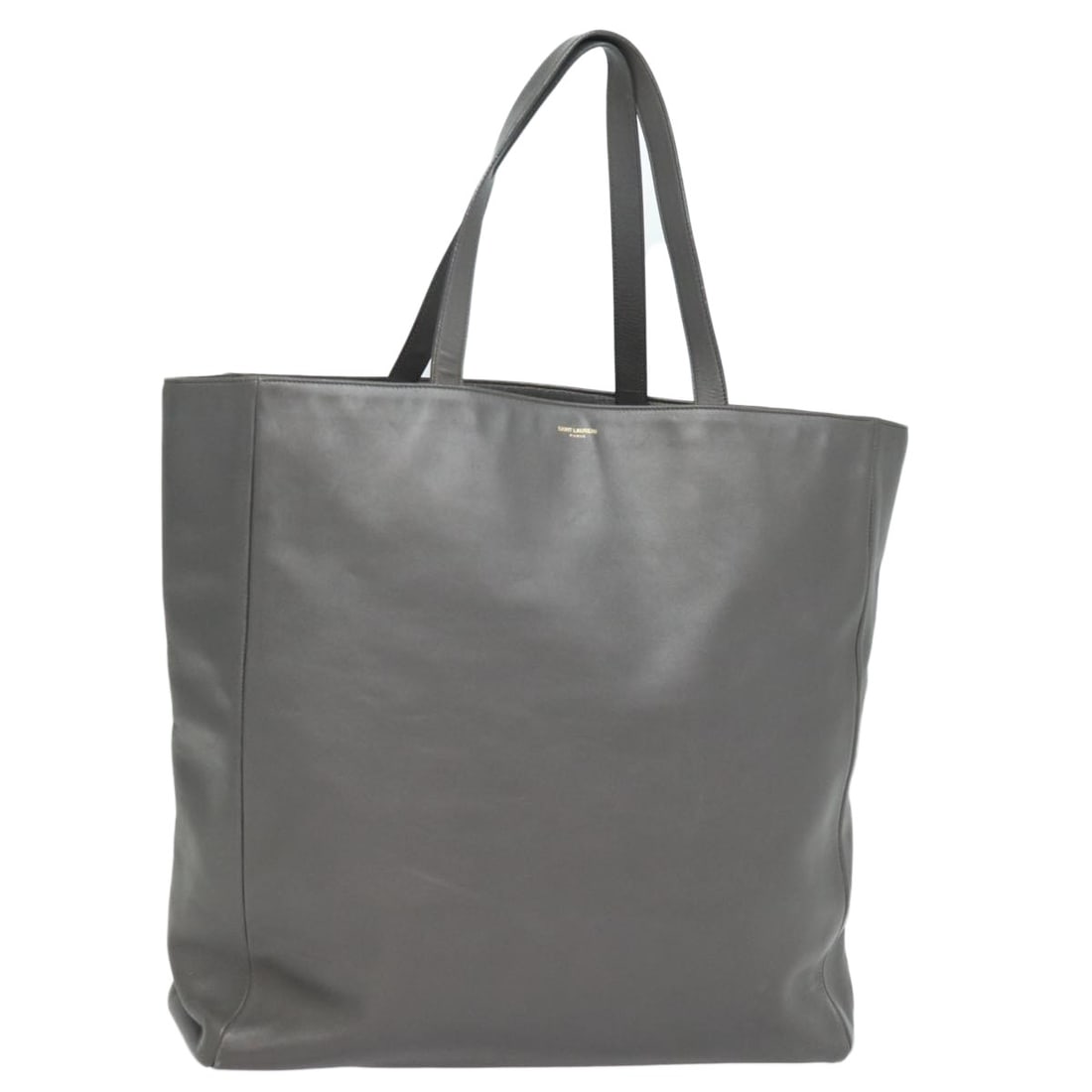 Saint Laurent Gray Leather Shopper Tote Bag 39cm x 41cm x 9cm: Saint Laurent Gray Leather Shopper Tote Bag 39cm x 41cm x 9cm This Saint Laurent Shopper Tote is crafted from gray leather and designed for women. The bag features a spacious interior and exhibits sig