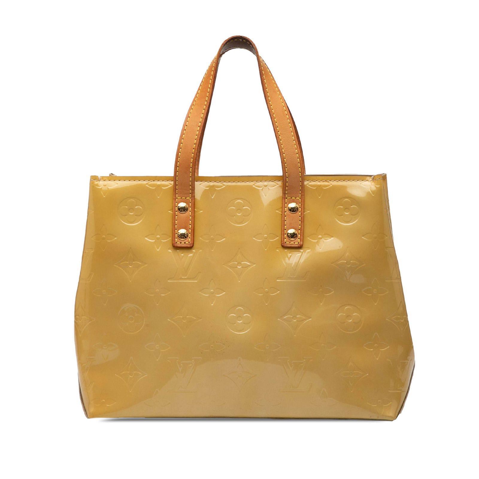 Louis Vuitton Reade PM Small Monogram Vernis Leather Tote Bag: Louis Vuitton Reade PM Small Monogram Vernis Leather Tote Bag This Louis Vuitton Monogram Vernis Reade PM features a monogram vernis leather body with flat vachetta leather handles. The bag has an ope