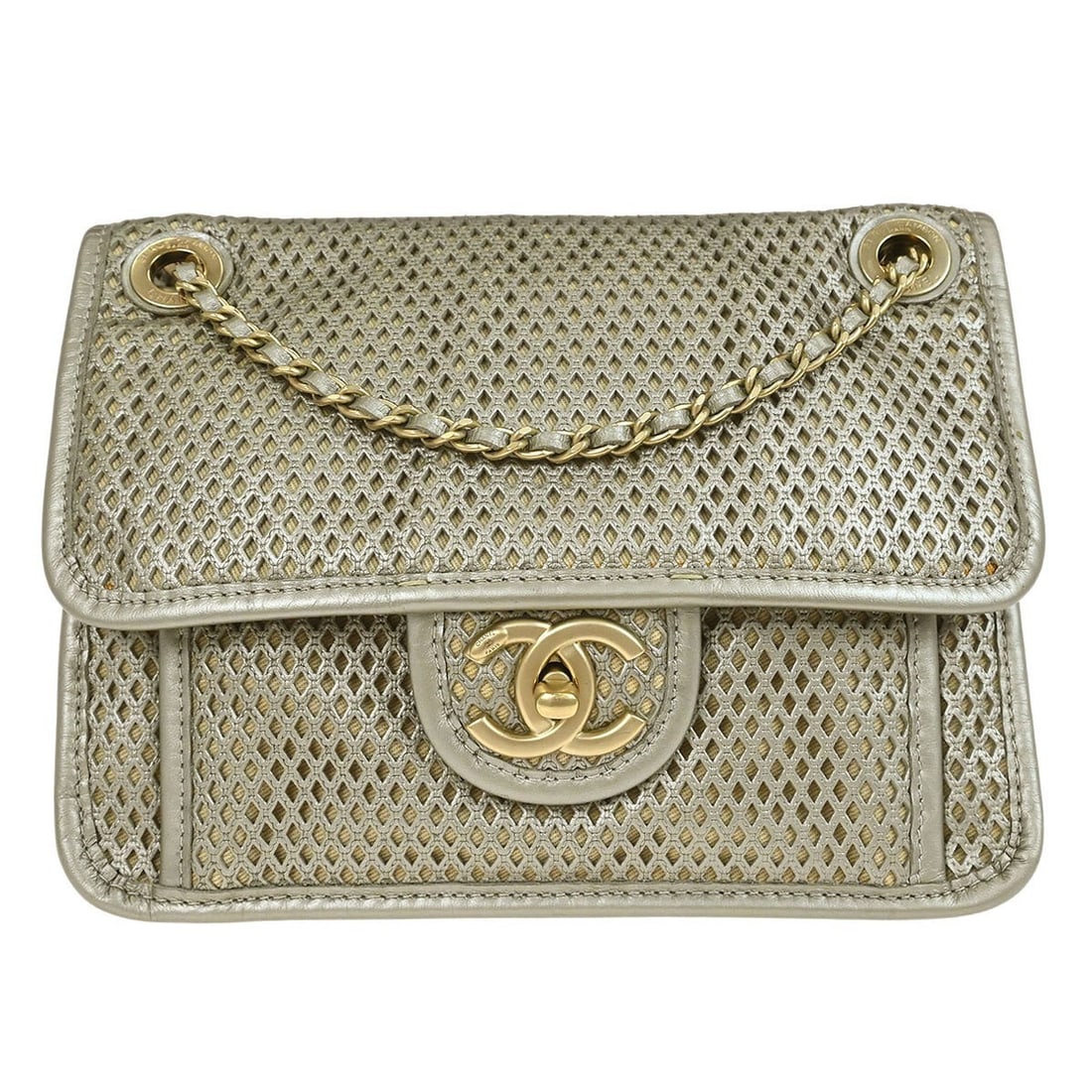 Gold Calfskin French Riviera Shoulder Bag by Chanel with Turn Lock (1 of 10)