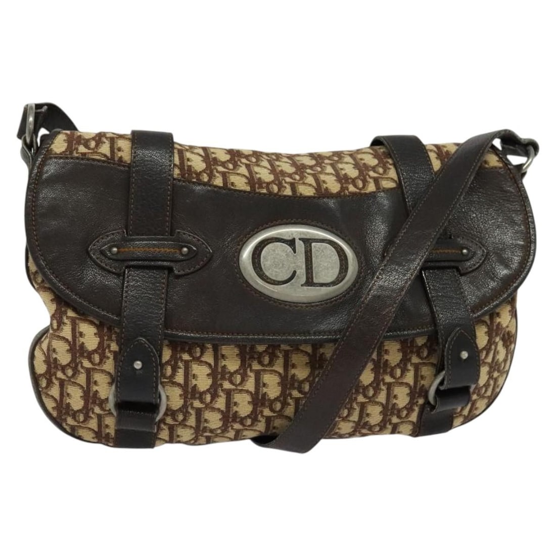 Vintage Christian Dior Canvas Brown Shoulder Bag CD Trotter 37cm: Vintage Christian Dior Canvas Brown Shoulder Bag CD Trotter 37cm This vintage Christian Dior CD Trotter shoulder bag is crafted from brown canvas with leather accents. Designed for women, it features