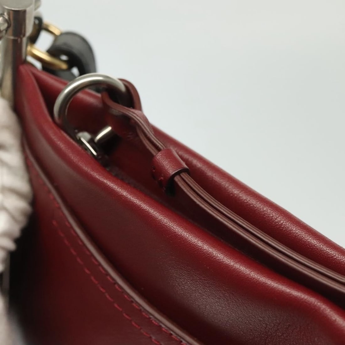 Chloe Bordeaux Leather Shoulder Bag with Gold and Silver Accents - 10