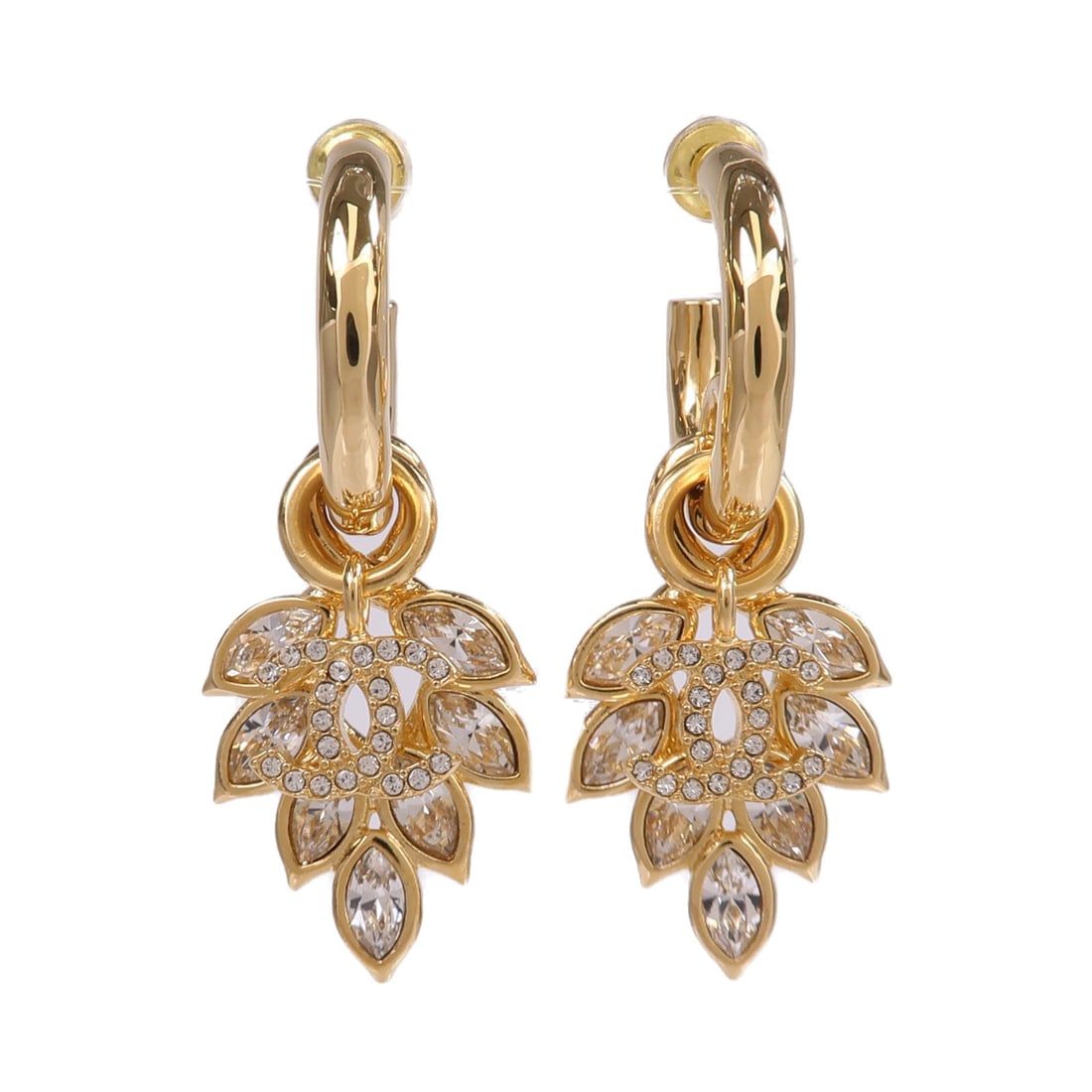 Chanel Gold Metal CC Pierced Earrings with Clear Accents (1 of 7)