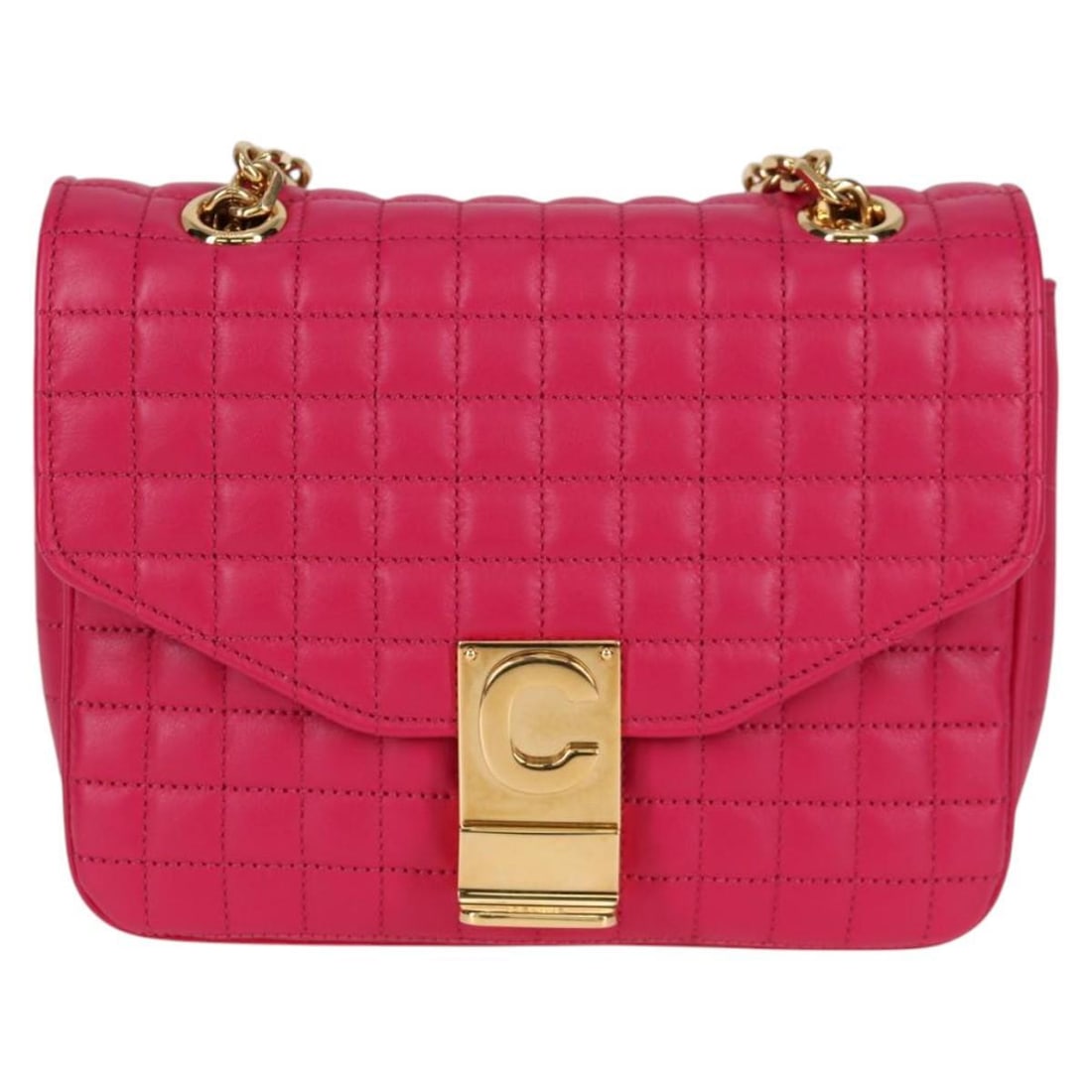 Celine Quilted Leather Pink C Bag Handbag 18cm by 13cm by 5cm: Celine Quilted Leather Pink C Bag Handbag 18cm by 13cm by 5cm The Celine C Bag is a women's quilted leather handbag in pink. It features a compact design with dimensions of 18cm x 13cm x 5cm. Made in