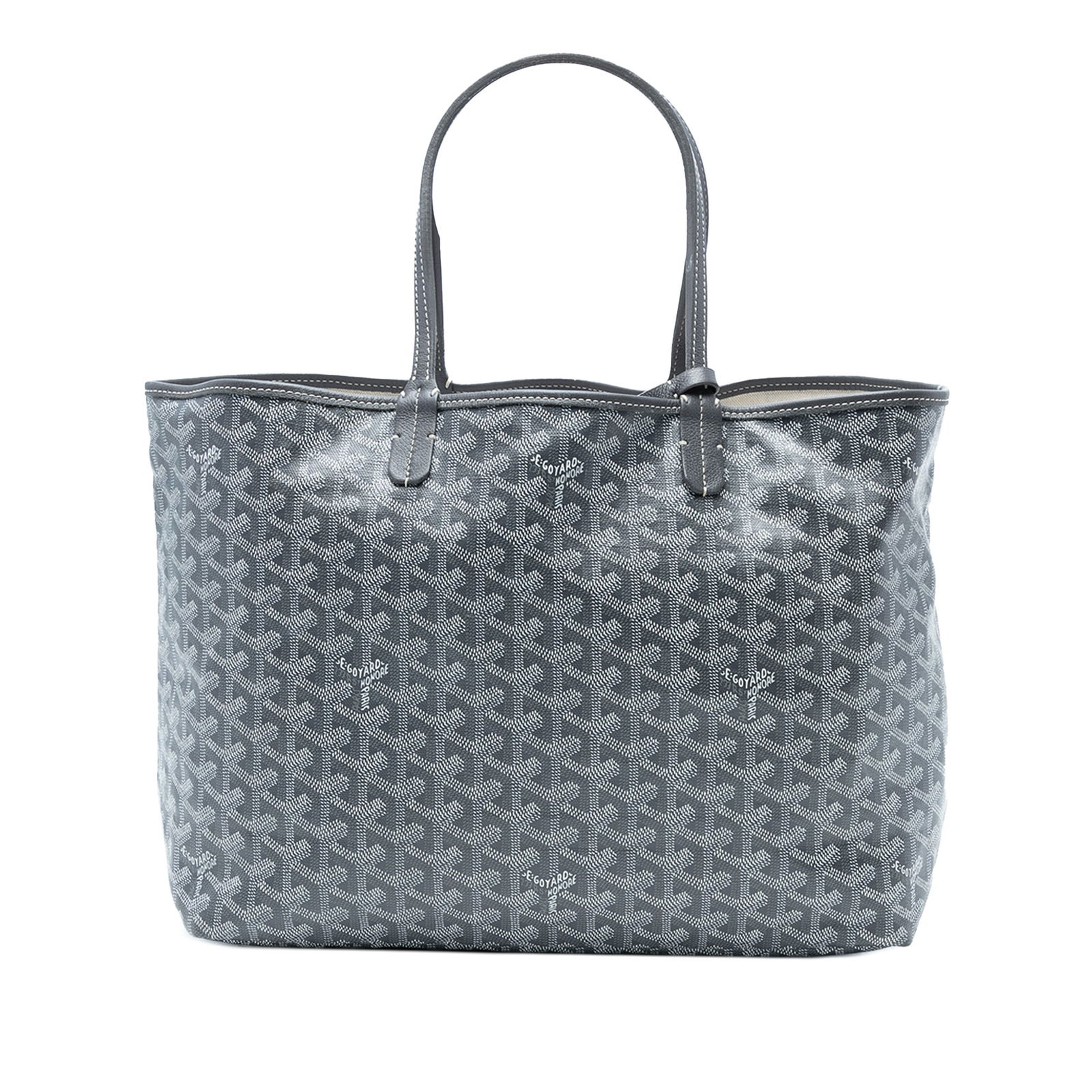 Goyard Saint Louis PM Coated Canvas Bag Gray: Goyard Saint Louis PM Coated Canvas Bag Gray Introducing the Goyardine Saint Louis PM, a stylish and practical tote bag crafted from durable coated canvas with elegant leather trim. It features flat l