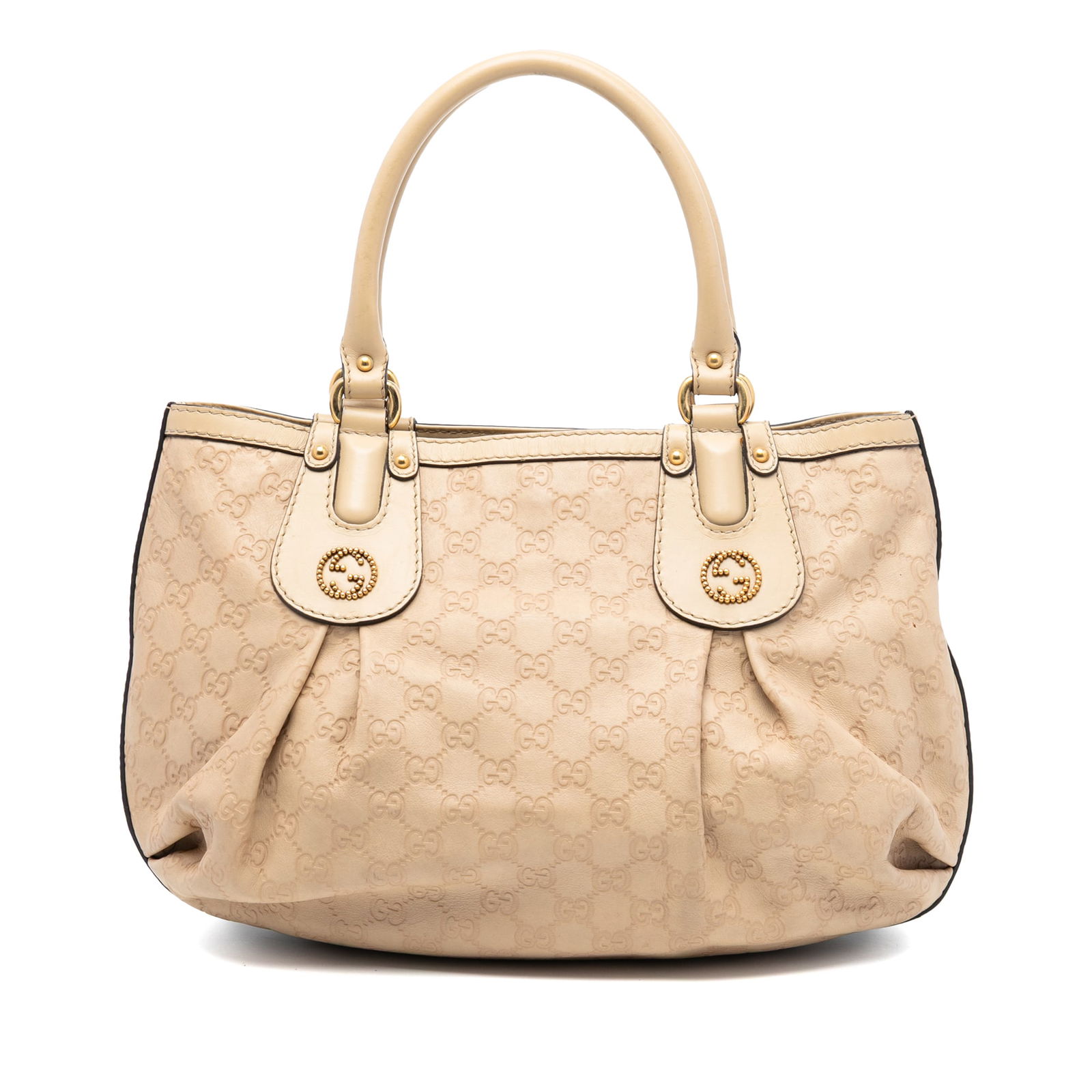 Gucci Guccissima Scarlett Brown Leather Embossed Tote Bag Italy: Gucci Guccissima Scarlett Brown Leather Embossed Tote Bag Italy The Scarlett tote features an embossed leather exterior in brown, rolled leather handles, a top button clasp closure, and interior zip a