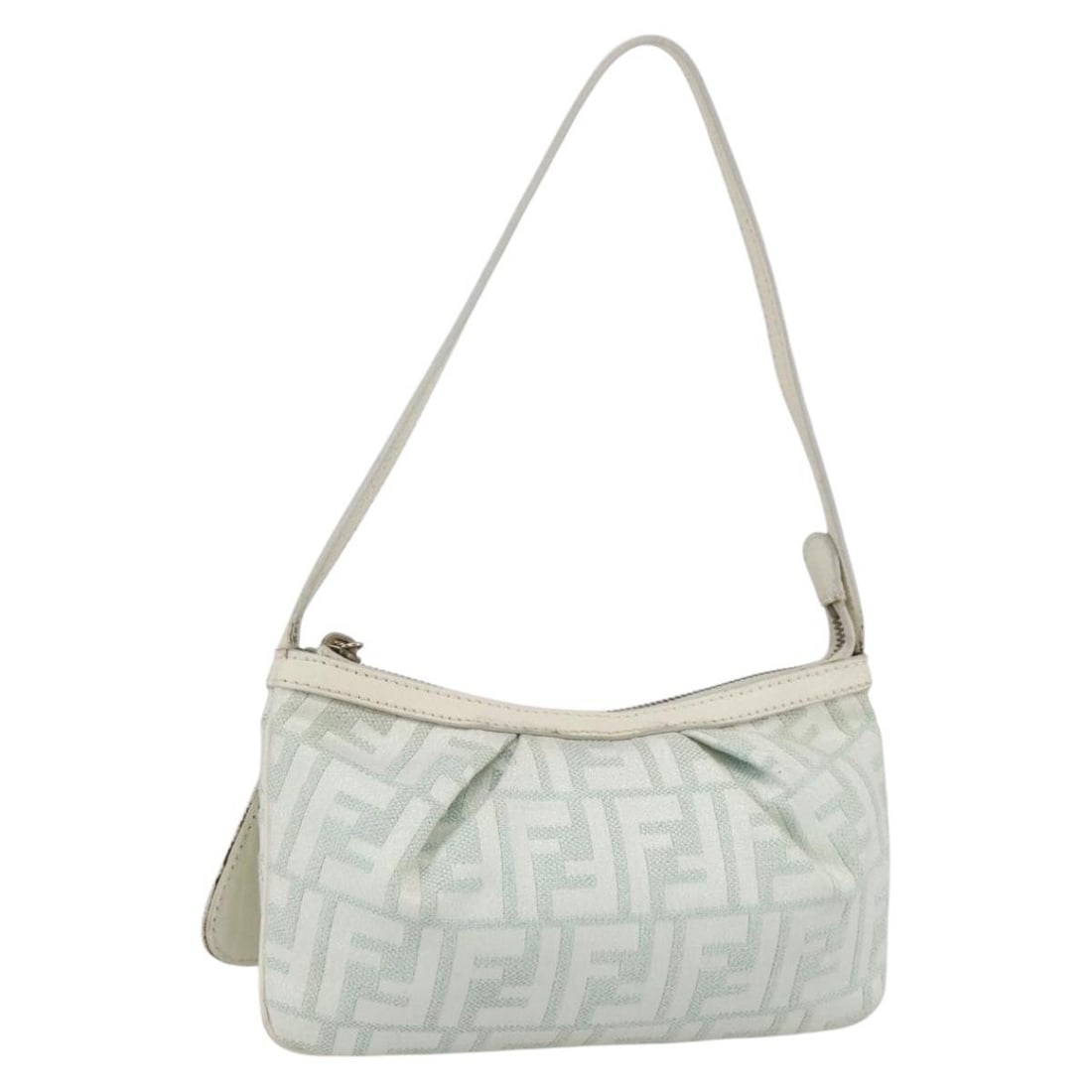 Fendi Zucca Canvas Gold and Light Green Accessory Pouch with Dust Bag: Fendi Zucca Canvas Gold and Light Green Accessory Pouch with Dust Bag This FENDI accessory pouch is crafted from signature Zucca canvas in gold and light green tones. The pouch features a compact desi