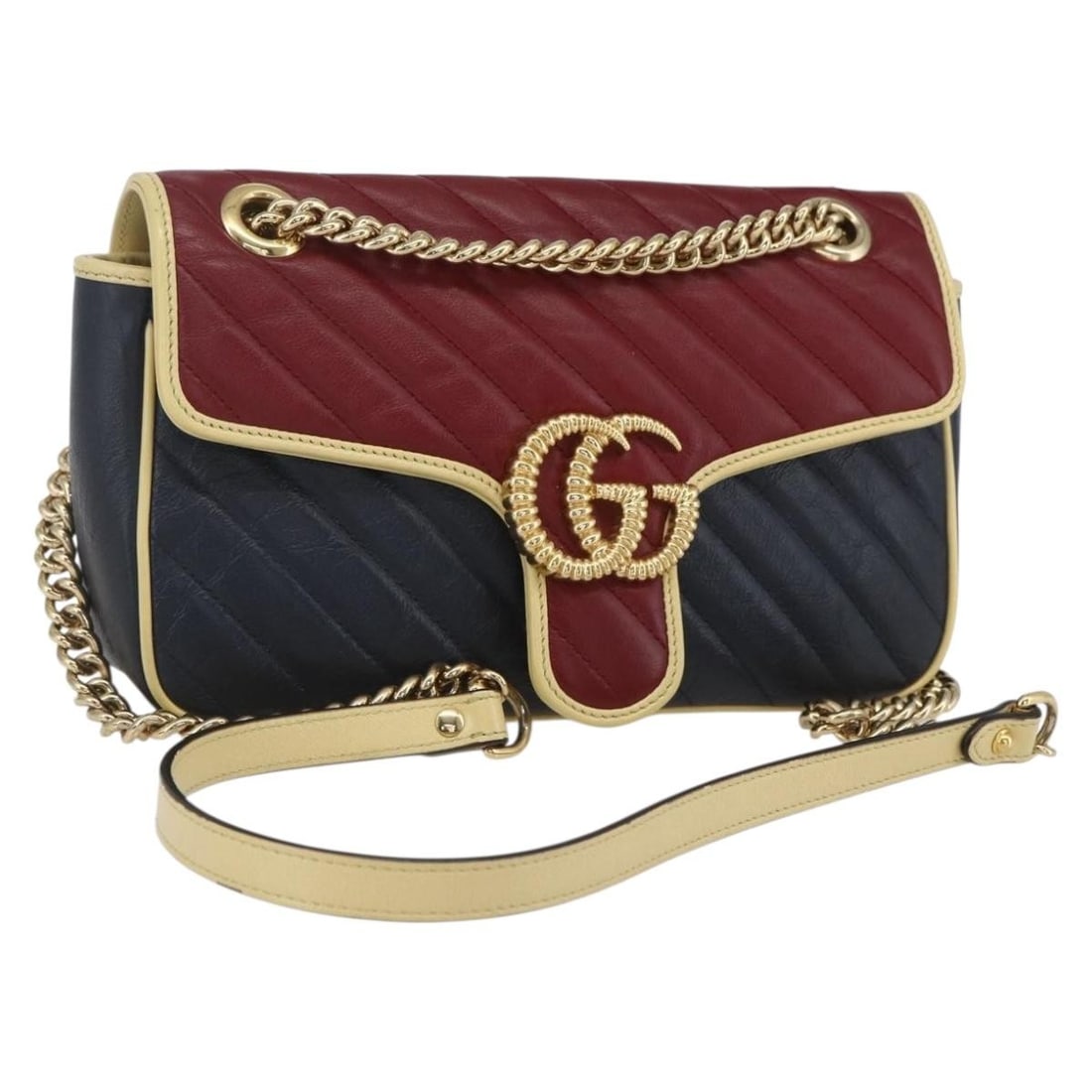 Red Leather Gucci GG Marmont Shoulder Bag with Chain and Gold Hardware: Red Leather Gucci GG Marmont Shoulder Bag with Chain and Gold Hardware This GUCCI GG Marmont chain shoulder bag features luxurious red leather accented with gold-tone details. Designed with a chain sh
