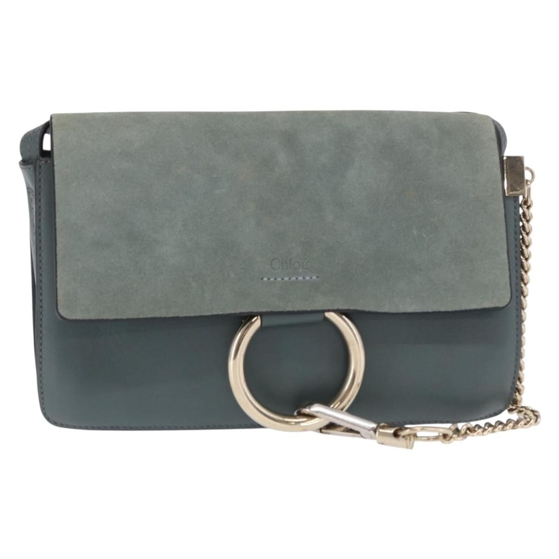 Chloe Faye Green Leather Suede Shoulder Bag 23cm: Chloe Faye Green Leather Suede Shoulder Bag 23cm This Chloe Faye Shoulder Bag for women features a green leather and suede exterior with metal fittings. The bag shows signs of wear, including loss of