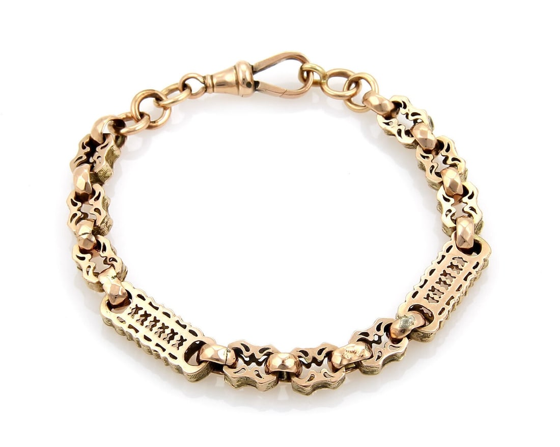 Engraved Link Bracelet in Antique 9k Rose Gold 8 Inch (1 of 6)
