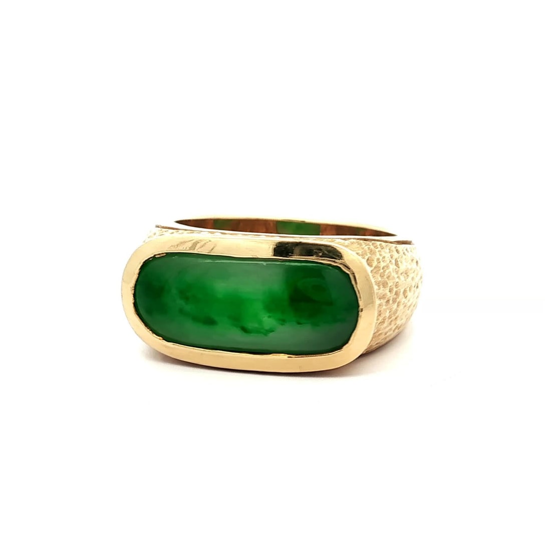 Heavy 14k Yellow Gold Men's Ring with Natural Green Jade - 2
