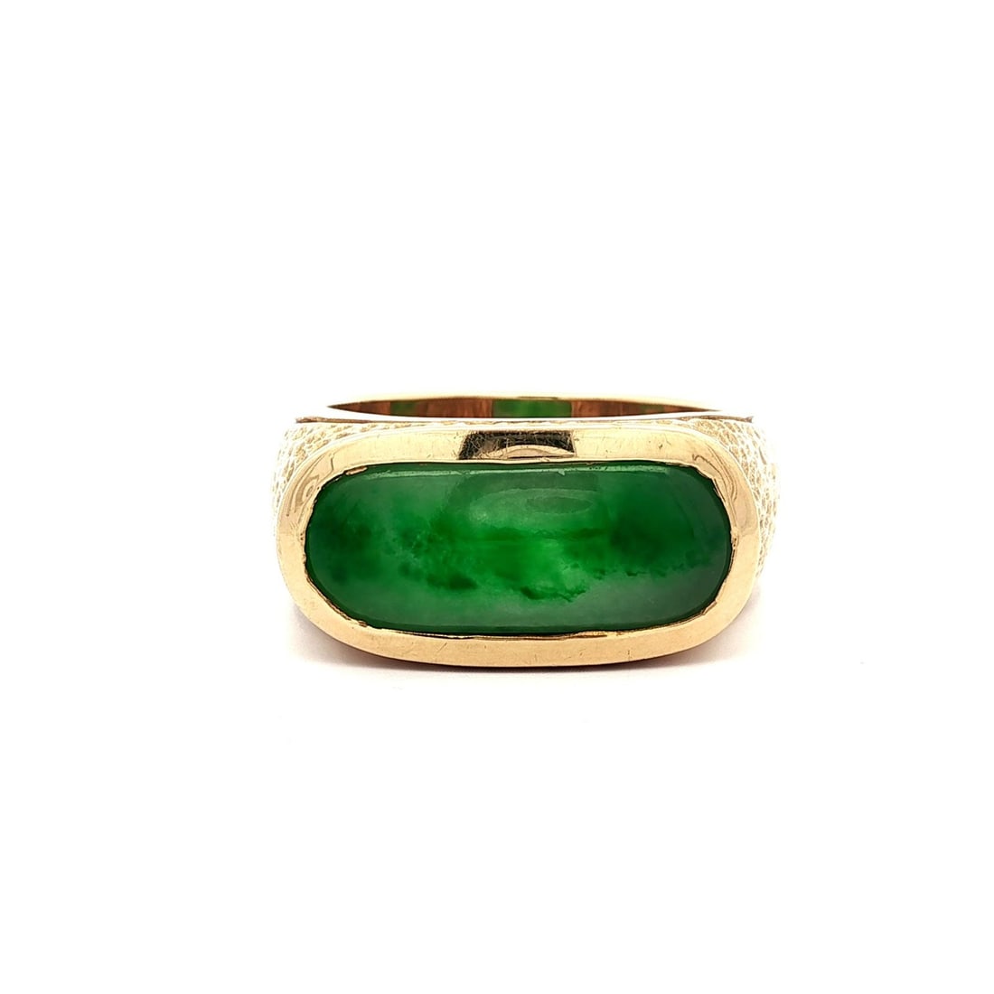 Heavy 14k Yellow Gold Men's Ring with Natural Green Jade - 3