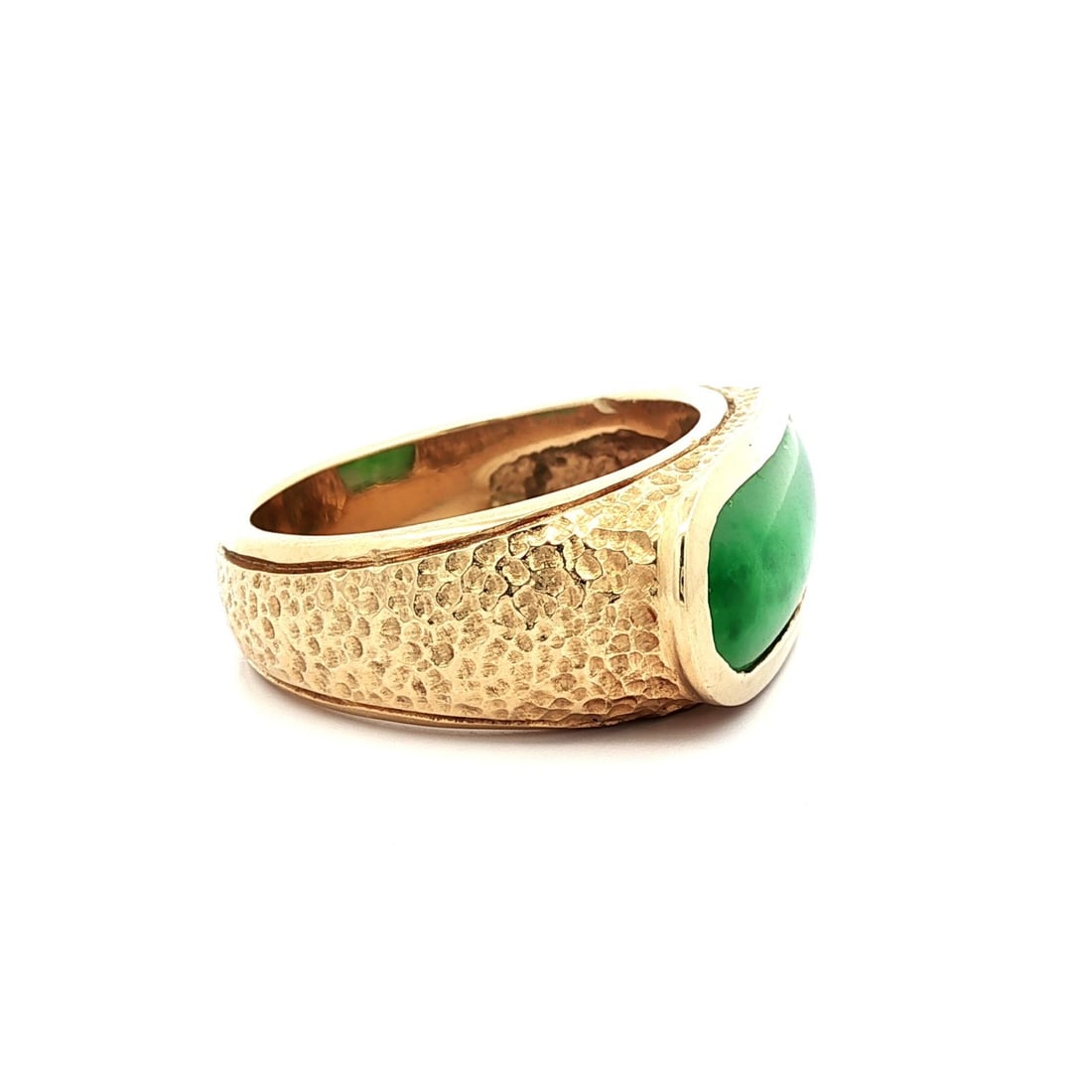 Heavy 14k Yellow Gold Men's Ring with Natural Green Jade - 4