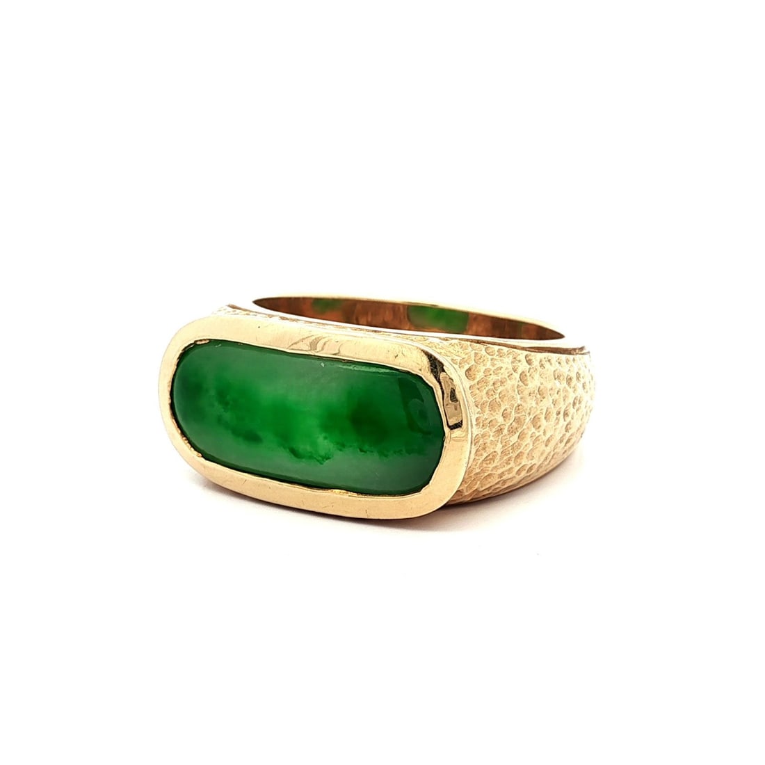 Heavy 14k Yellow Gold Men's Ring with Natural Green Jade - 5