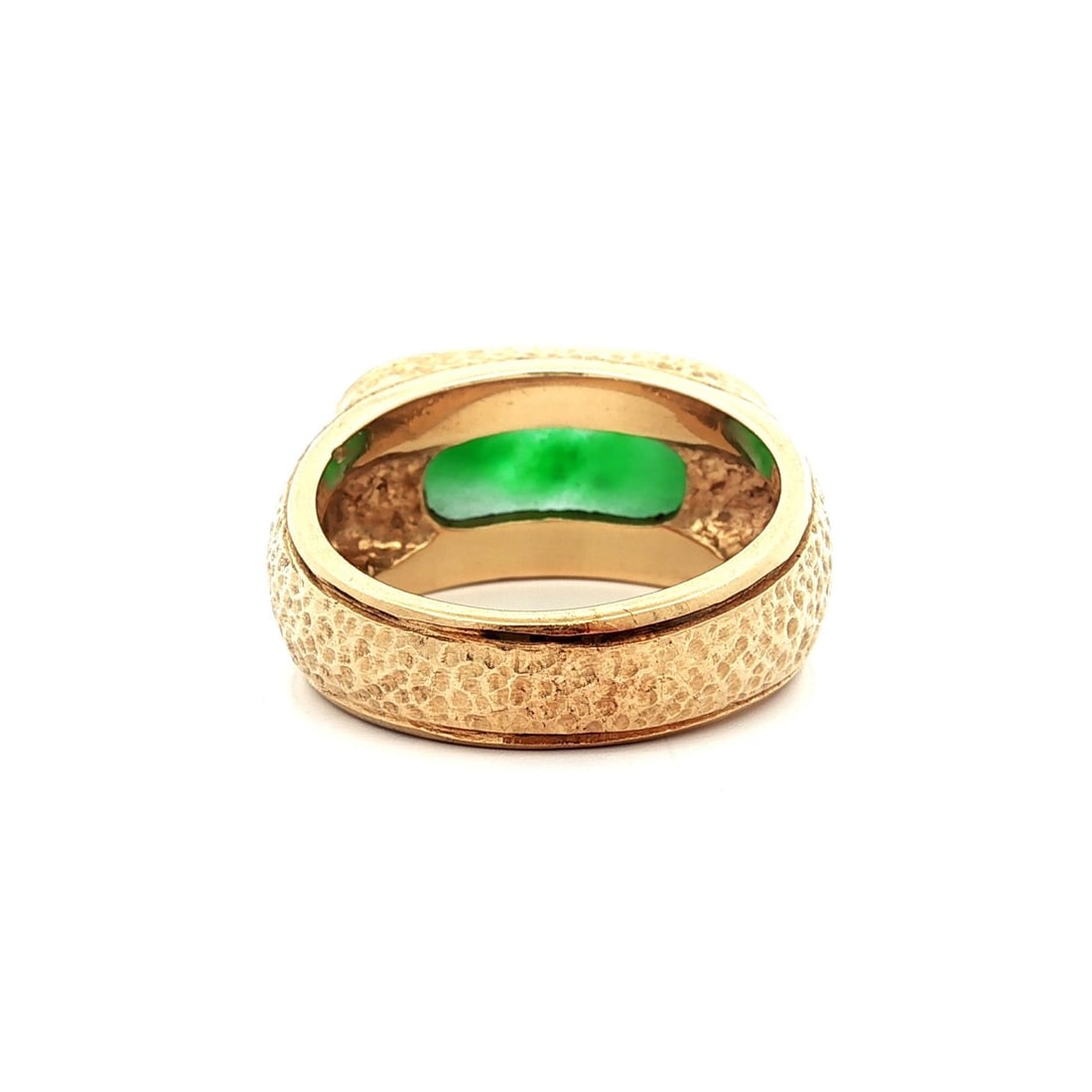 Heavy 14k Yellow Gold Men's Ring with Natural Green Jade - 6