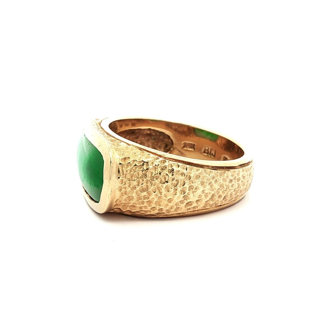 Heavy 14k Yellow Gold Men's Ring with Natural Green Jade - 7