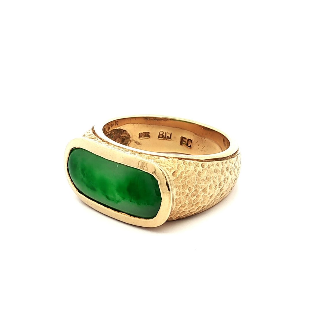 Heavy 14k Yellow Gold Men's Ring with Natural Green Jade - 8