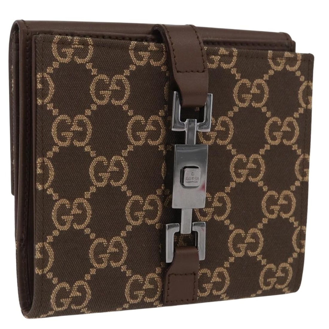 Gucci Jackie GG Canvas Brown Silver Wallet with Box 035 2773 2131: Gucci Jackie GG Canvas Brown Silver Wallet with Box 035 2773 2131 This Gucci wallet features the signature GG canvas in brown and silver tones, showcasing a compact and elegant design. Crafted in Ital