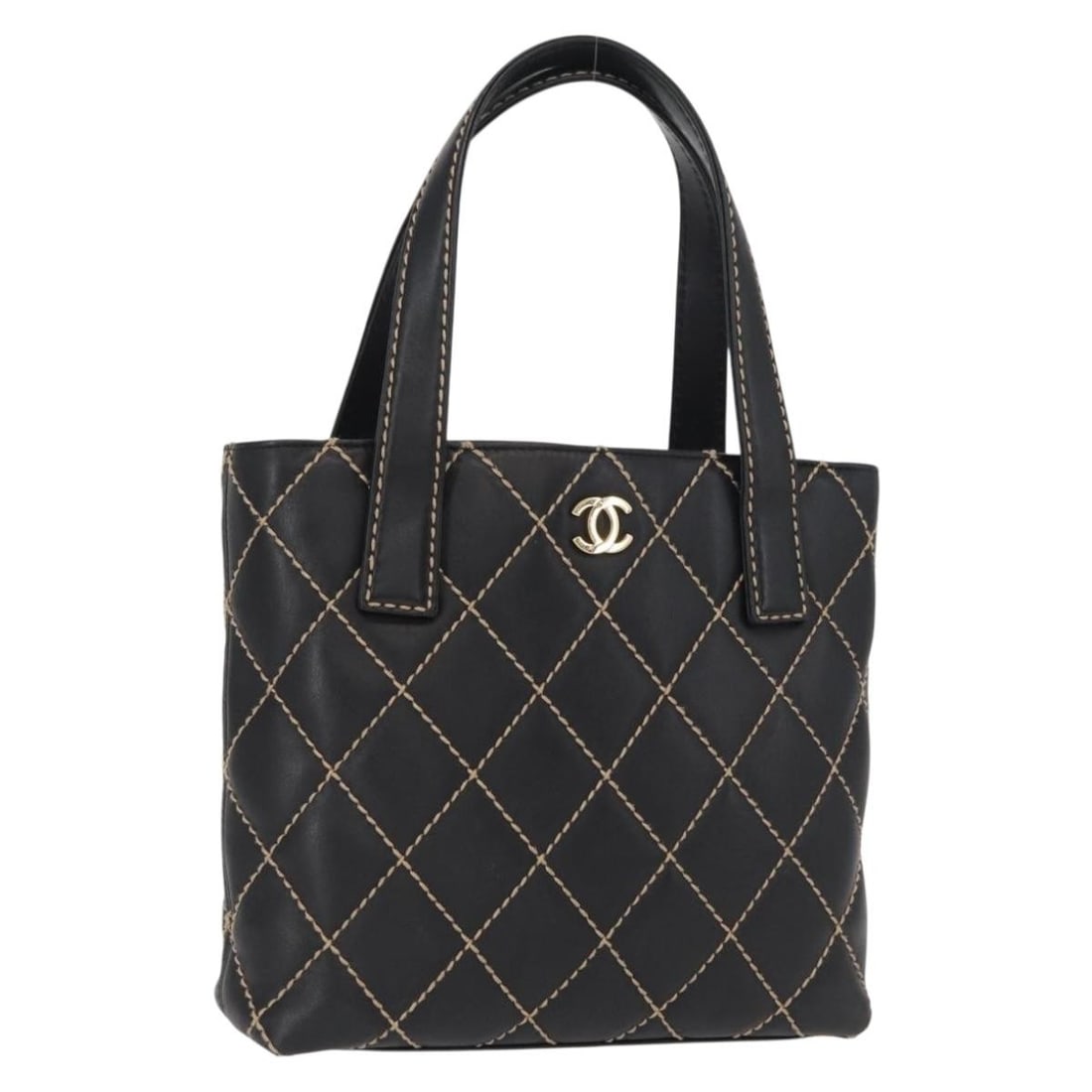 Chanel Wild Stitch Black Lambskin Tote with Gold CC and Dust Bag: Chanel Wild Stitch Black Lambskin Tote with Gold CC and Dust Bag This CHANEL Wild Stitch tote bag is crafted from luxurious black lambskin leather with gold-tone accents and features the iconic CC log