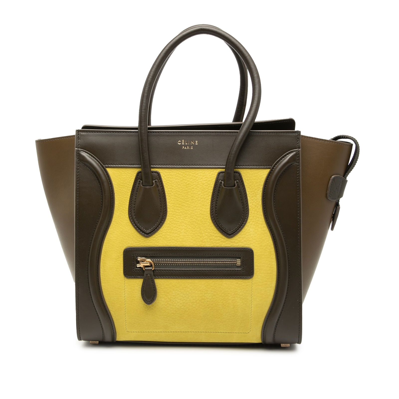 Micro Tricolor Leather Luggage Tote Bag by Celine: Micro Tricolor Leather Luggage Tote Bag by Celine This Celine Micro Tricolor Leather Luggage Tote features a leather body with rolled leather handles, a top zip closure, an exterior front zip pocket,