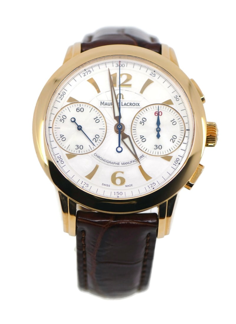 Maurice Lacroix Masterpiece 18K Rose Gold Automatic Watch MP7008 with Box and Papers: Maurice Lacroix Masterpiece 18K Rose Gold Automatic Watch MP7008 with Box and Papers The Maurice Lacroix Masterpiece MP7008 is a stunning wristwatch that combines luxury and craftsmanship. This exquis