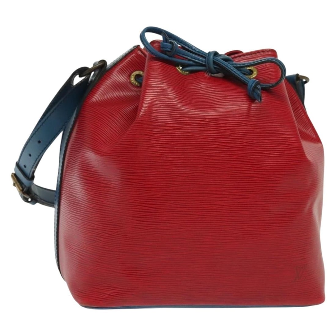 Red Epi Leather Louis Vuitton Petit Noe Shoulder Bag 25cm by 27cm by 19cm: Red Epi Leather Louis Vuitton Petit Noe Shoulder Bag 25cm by 27cm by 19cm This Louis Vuitton Petit Noe handbag is crafted from red leather, designed for women. It features a shoulder strap and include