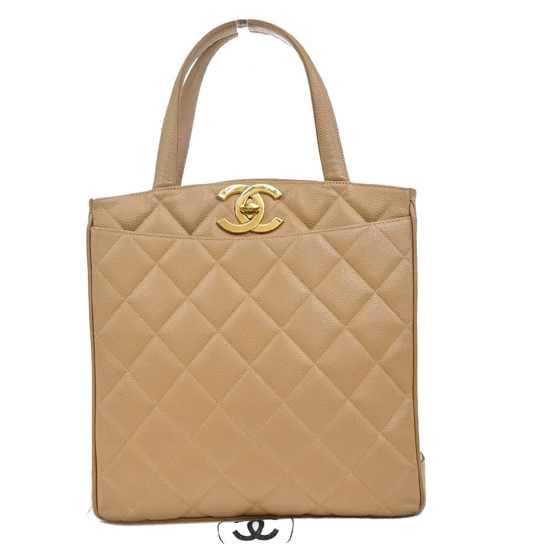 Beige Leather Chanel Vintage CC Lock Tote Bag 27cm by 30cm (1 of 16)