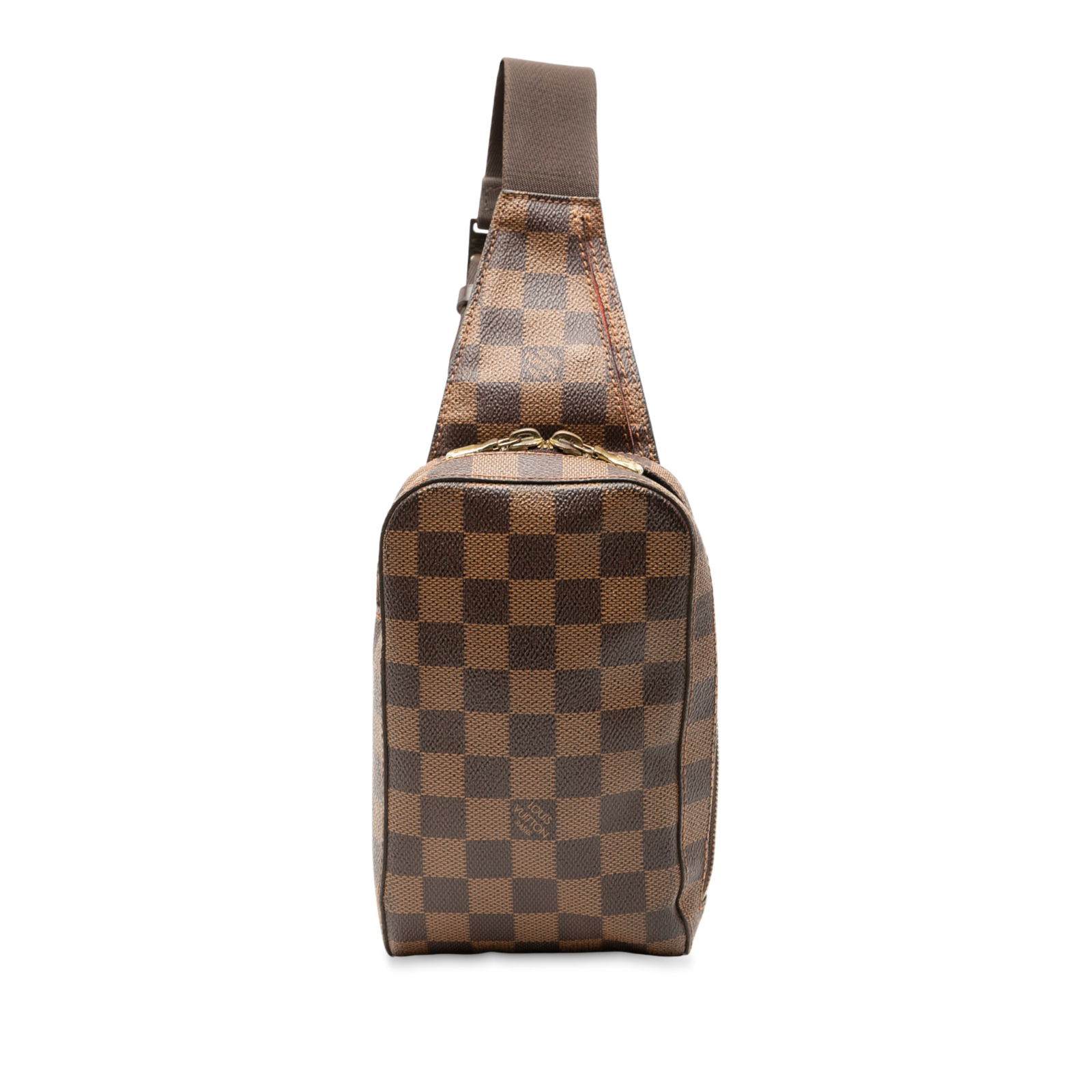 Louis Vuitton Geronimos Damier Ebene Canvas Adjustable Strap Bag: Louis Vuitton Geronimos Damier Ebene Canvas Adjustable Strap Bag The Louis Vuitton Damier Ebene Geronimos features a brown Damier Ebene canvas body with an adjustable flat strap, a top zip closure, an