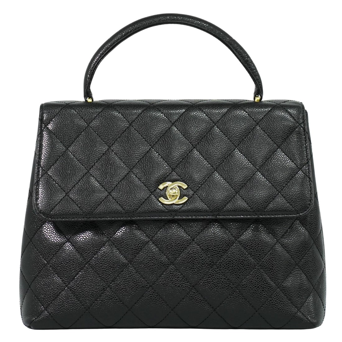 Chanel Black Coco Top Handle Quilted Leather Bag 30cm: Chanel Black Coco Top Handle Quilted Leather Bag 30cm This Chanel Coco Top Handle Bag features a quilted caviar leather exterior in black, designed for women. The bag is pre-owned and in very good con