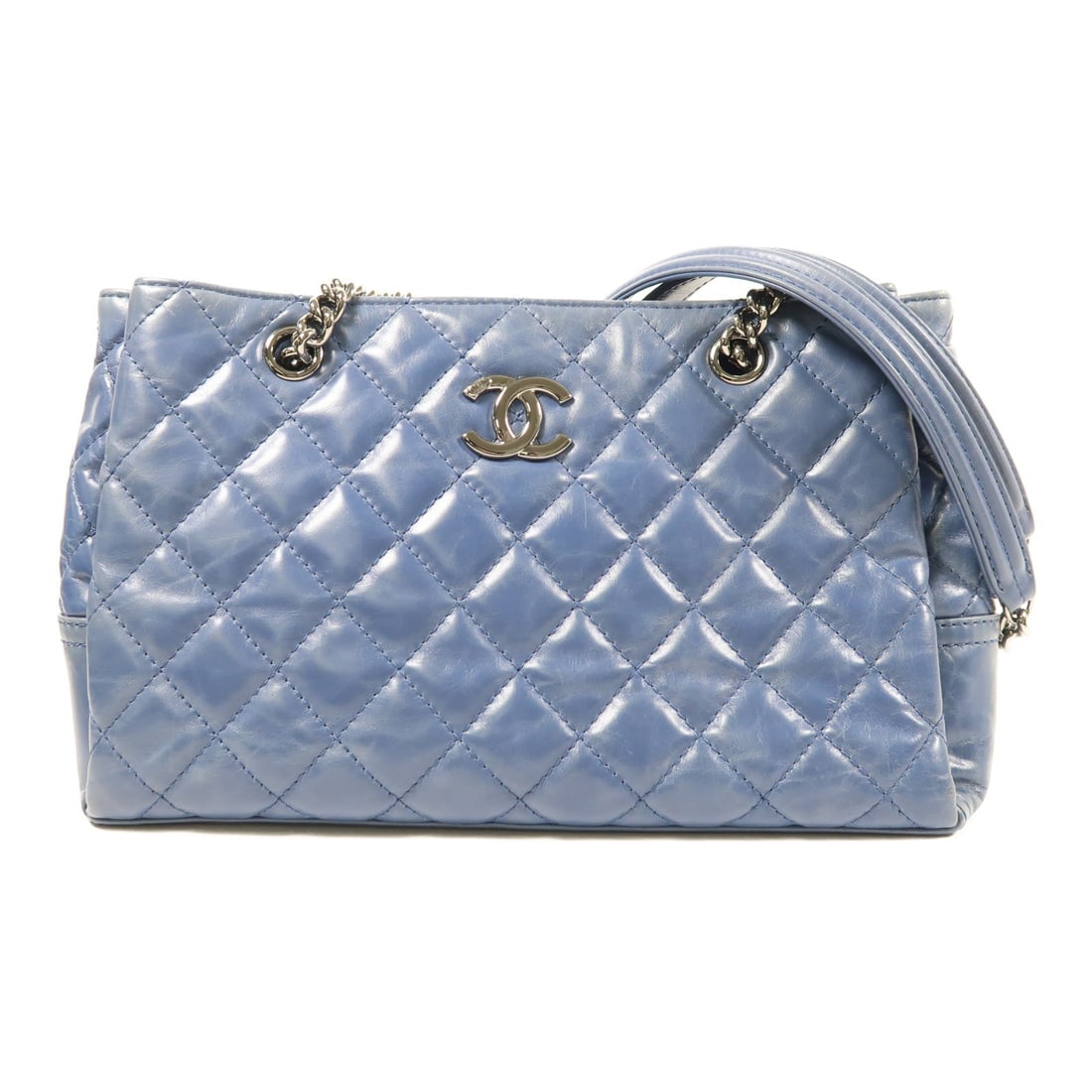CHANEL Calfskin Leather Shoulder Bag Blue with Silver Hardware (1 of 16)